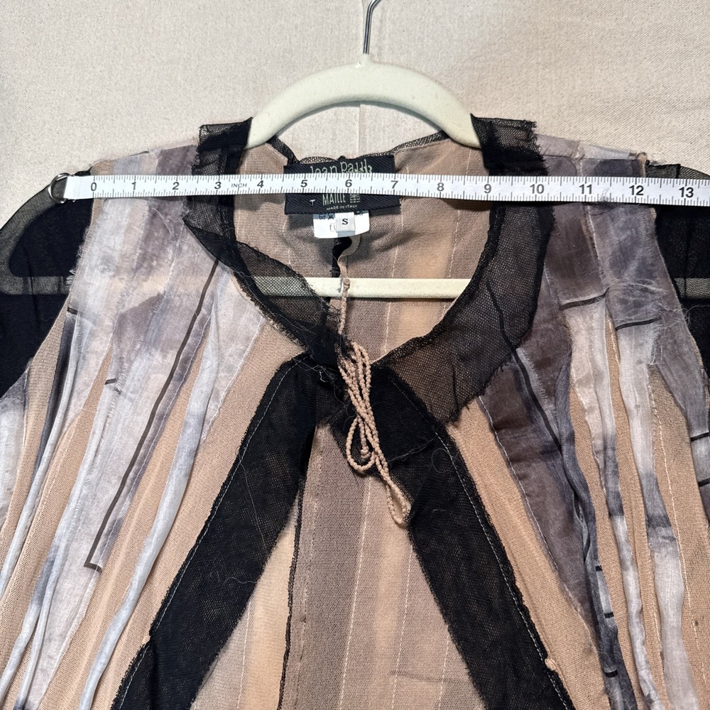 Jean Paul Gaultier Black, Beige & Gray Layered Fringe Long Sleeve Top - Picture 10 of 15